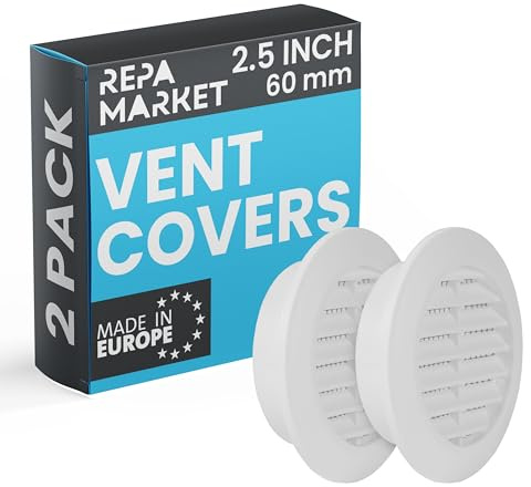 Repa Market Paquete de 2 cubiertas de ventilación blancas de 60 mm con pantalla de malla – Rejilla de ventilación de plástico Soffit – Rejilla de ventilación para conductos de pared interiores y