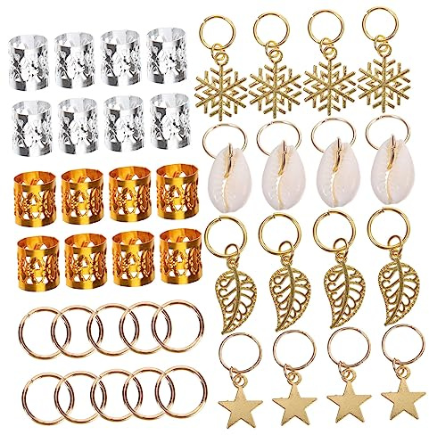 LOLIPPYY 80 piezas Accesorios para Trenzas Metálicos Cuentas para Cabello Trenzado Anillos y Colgantes para Adornar Dreadlocks Diseño Duradero y Seguro para Mujeres