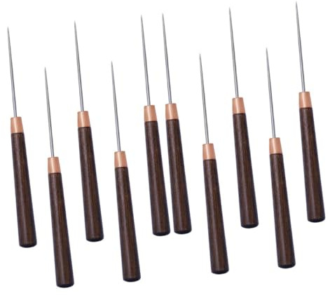 Baluue 10 Pezzi Pz Punteruoli Cucito con Manico in Legno Solido Strumenti Incisivi per Riparazione Scarpe e Pelle Kit Cucito Casa per Rilegatura e Cucire Vestiti Materiale Lavoretti