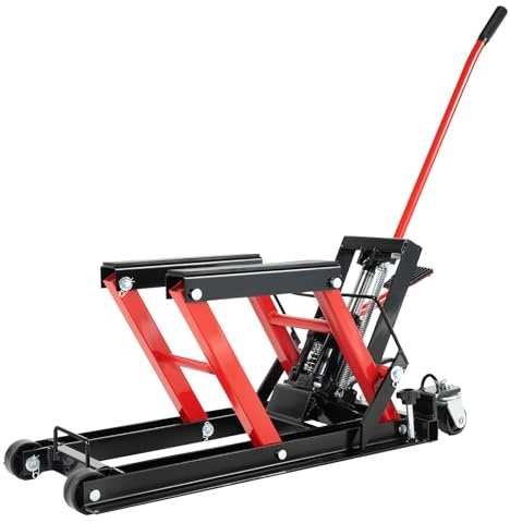 HIJNXG Sollevatore idraulico per moto 680 kg, carico carico sollevatore moto, 115 – 365 mm, sollevatore idraulico per moto in garage ed esterni (rosso)