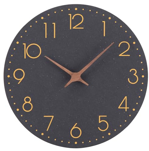 Epochic Wanduhr Ohne Tickgeräusche Lautlos Modern Wanduhren Holz Batteriebetrieben für Wohnzimmer Küche Schlafzimmer Büro (Schwarz, 25cm)