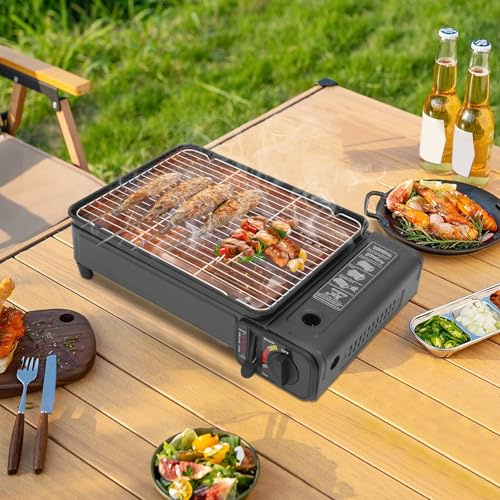 PUDLOR Set di fornelli da campeggio da 2200 W, portatile, da campeggio, per esterni, sistema di accensione piezoelettrica, a doppia fila, con morsetto di sicurezza per grigliate, terrazze
