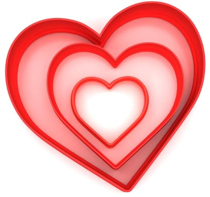 Custom Cutters Heart Shaped Cookie Cutter | Plastic Cutter for Baking, Fondant, Clay, Pastry, Icing, Jewellery (8CM, 5CM + 3CM)