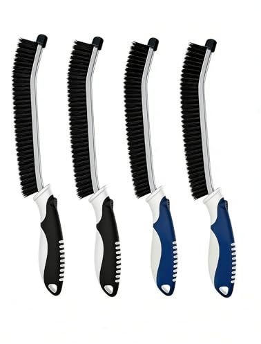4Pcs Crevice Cleaning Brush,Non-Slip Grip,Scratch-Resistant Cap(Black,Blue) | Removes Mould & Limescale,Cleaning Brushes for Small Spaces & Awkward Places,Magic Brush,Grout Brush,Gap Brush,Sink Brush