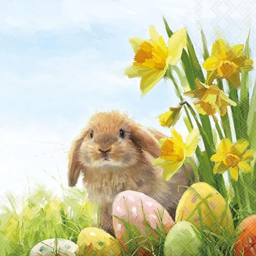 Ambiente Serviette Hase Fluffy 33x33 cm Ostern 20 Stk. Papier einseitig bedruckt weiße Rückseite Decoupage geeignet