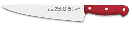3 Claveles Cuchillo Cocinero Uniblock de 25 cm, Acero Inoxidable, Rojo, 45.5x6x2 cm