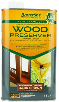 Barrettine Wood Preserver (Dark Brown, 1L) - UV Fade Resistant, Durable & Water Repellent Premier Wood Preserver, Deep Penetrating, Low Odour & Oil Based, Suitable for Outdoor & Indoor Use