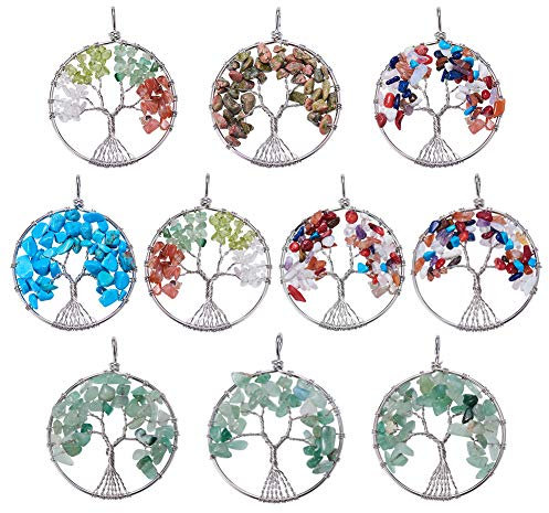 NBEADS Albero di la Vita Ciondoli, 10 Pezzi Pendenti Stone della Vita per Battesimo Matrimonio Sacchettini Confetti Bomboniere Comunione Natale Regalo Portachiavi Fai da Te Collana