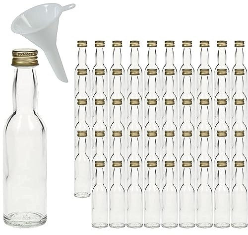 mikken 50 Mini Glasflaschen 40 ml zum befüllen Geschenkflaschen mit Schraubverschluss inkl. Trichter