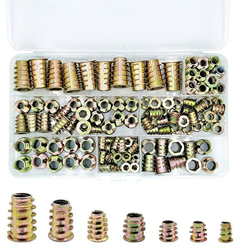 PGMJ 130 Pcs 7 Size M4/M5/M6/M8/M10 Zinc Alloy Screw Nut Inserts Assortment for Wood Furniture, Hex Socket Drive Metric Bolt Fastener Connector for Wood Furniture Screw-in Nut
