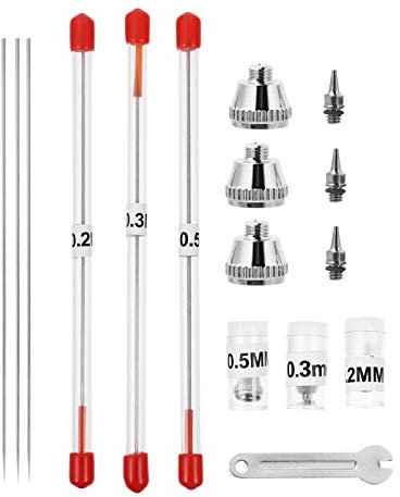 EXCEART 1 Set Airbrush-Düsen-Nadel-Düsen-Kappen-Kit, Airbrush-Farbspitzen, Ersatzteile mit Schraubenschlüssel für Airbrush-Spritzpistolen, Sprühpistolen, Reparaturzubehör