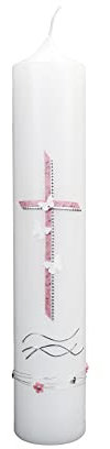 Wiedemann Tauf-Kommunionkerze Kreuz mit Schmetterlinge 265/50mm (Rosa)