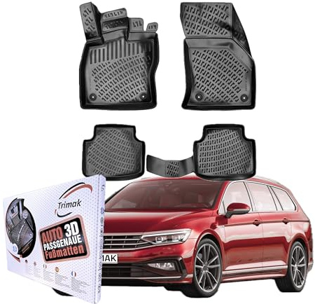 Trimak 3D Fussmatten für VW Passat B8 2015-2023 | Gummimatten aus TPE Gummi, Passgenau, Wasserdicht, Hoher Rand, Rutschfest, Leicht zu Reinigen