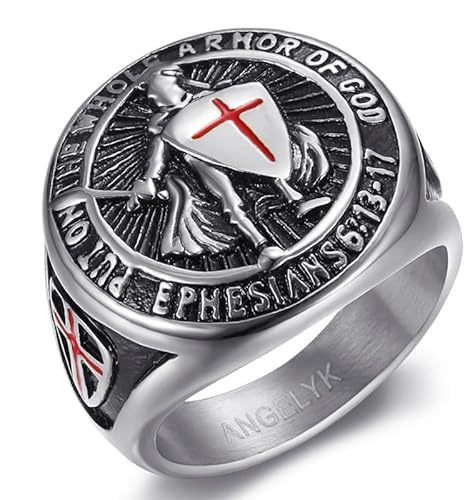 BOBIJOO Jewelry - Bague Chevalière Croix Templier Chevalier Symbole Protection Dieu Acier Inoxydable Argenté - 66 (11 US)