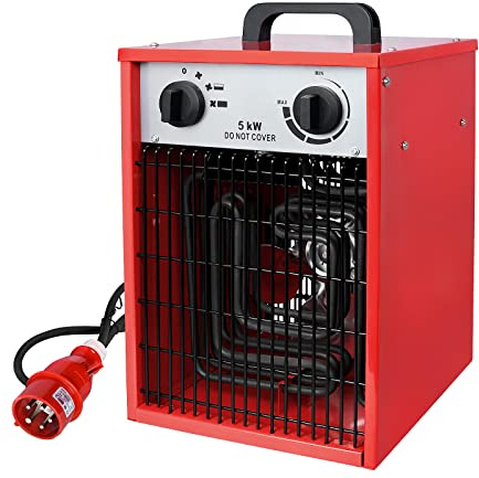 HENGMEI Elektroheizer Heizlüfter Bauheizer 5KW Baustellenheizer Elektroheizung mit Thermostat 3 Heizstufen Heizgebläse für Innen- und Außeneinsatz, Baustelle, Werkstatt, Garage