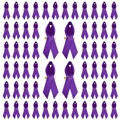 WANDIC 200 Stück 7,5 cm große Broschen mit Satinband und Sicherheitsnadel, zur Sensibilisierung (Bauchspeicheldrüsenkrebs, Alzheimer-Krankheit, Lupus, häusliche Gewalt)
