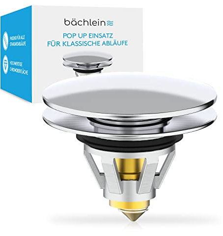Bächlein Universeller Pop Up Waschbeckenstöpsel - Abflusssieb in Chrom für Waschtische - 40mm Abfluss Ablauf Ventil-Stopfen mit Haarsieb