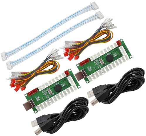 SJ@JX 2 Player Arcade USB Encoder Board with 20x LED Buttons, 2 Joystick Cables, LED Power Indicator, Zero Delay Game Controller DIY Kit for RetroPie Raspberry Pi MAME Windows PC