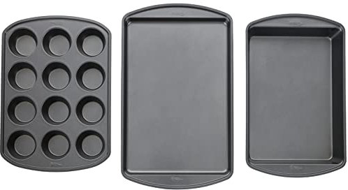 Wilton Perfect Results - Juego de moldes antiadherentes, bandeja para hornear y sartenes oblongas, 3 piezas