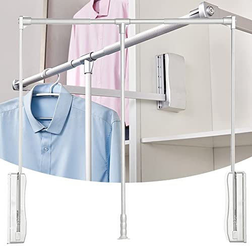 DYK&NX Klappbar Kleiderlift schrankbreite, wandmontage kleiderstange, Kleiderlift, Garderobe Lift Verstellbar Garderobenlift Schwenkbare, für Kleiderschrank Dämpfungssystem (Color : Silver, Size : L)