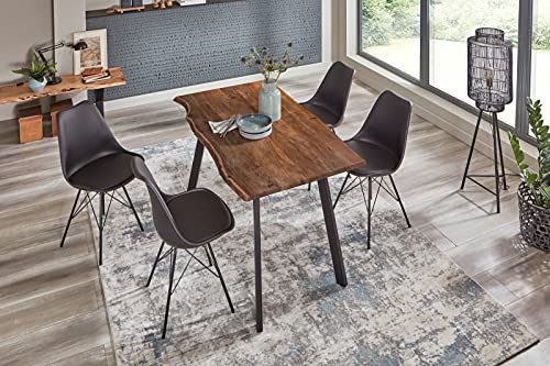 SAM 5tlg. Essgruppe Laxmi 140 x 80 cm, Akazienholz massiv, nussbaumfarben, Baumkantentisch mit Vier Metallbeinen in Schwarz + 4X Schalenstuhl Lerche in Schwarz