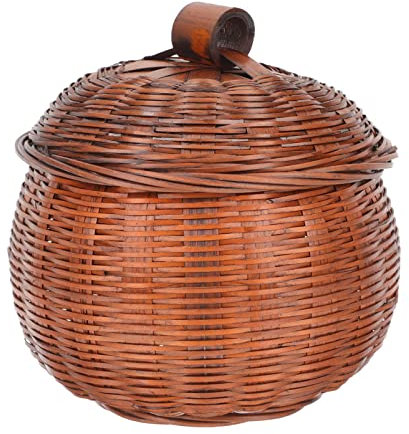 Housoutil Flechtkorb Mit Deckel Geflochtener Eierkorb mit Deckel Eiersammelkorb Knoblauchhalter Zwiebel Aufbewahrungskorb Dekorative Brotk?rbe Gemüsekorb für Die Heimische Küche 13Cm Eierkorb Weide