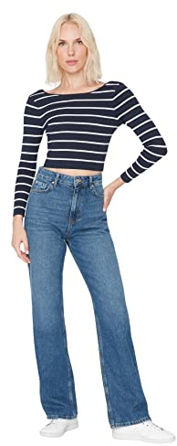 Trendyol Kvinnor High Waist, vida ben, 90-tal, vida ben, jeans, marinblå, 64 SE