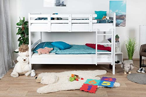 Kinder- Etagenbett Stockbett Easy Premium Line K24, Kopf- und Fußteil gerade, Buche Vollholz massiv weiß lackiert - Liegefläche: 120 x 190 cm, teilbar