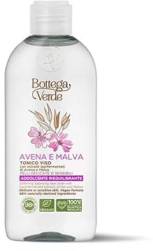 Bottega Verde - Avena e Malva, Tonico Viso, 200 ml, con Estratti Iperfermentati di Avena e Malva, Addolcente Riequilibrante, per Pelli Delicate o Sensibili