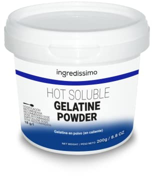 INGREDISSIMO Gelatina Soluble Caliente 200g - Texturizante Natural, Sin Gluten, Ideal para Mousses y Espumas - Gelificante y Espesante - Sin Sabor | Texturizante natural, mousses y espumas, sin sabor, uso alimentario, profesionales y aficionados, sin gluten, apto veganos