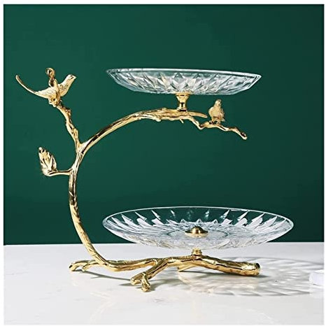 Fruktkorg Fruktskål Modern Ljus Lyx Glas Mässing Fruktfat Hem Vardagsrum Dubbellager Fruktkorg Ornament Fruktförvaringskorg