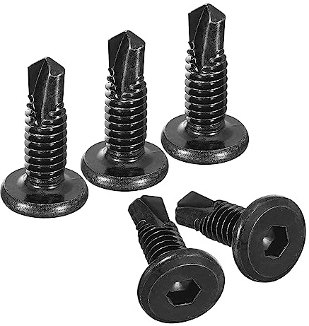 uxcell Hex Socket Self Tapping Screws, 1/4 x 3/4 410 Stainless Steel Sheet Metal Flat Head Drilling Screw 100pcs, Black