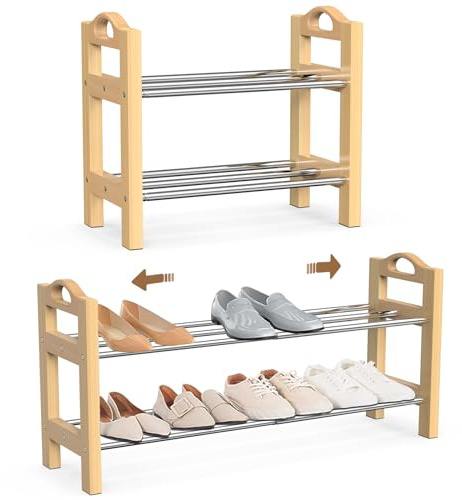 LEMIKKLE Étagère à chaussures en bois extensible à 2 niveaux pour rangement et organisation