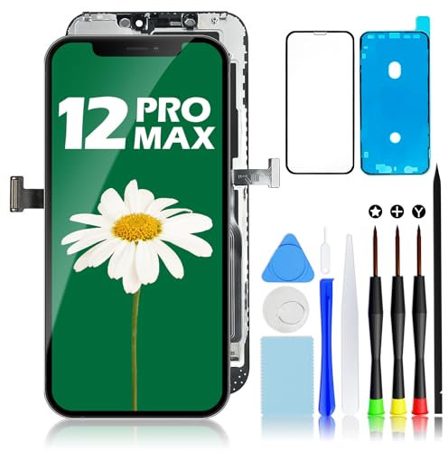 GULEEK Display für iPhone 12 Pro Max LCD Ersatz Bildschirm, 6,5 Vormontiert Touchscreen Schwarz mit Front Komplettes Glas und Werkzeug
