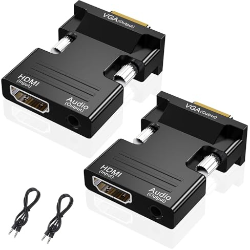 VIEVRE 2 pièces HDMI vers VGA, Adaptateur HDMI Vga avec Prise Jack 3,5 mm, Adaptateur HDMI vers VGA, Adaptateur HDMI vers VGA pour PC, Ordinateur Portable, Moniteur VGA, PS4/3 Xbox, HDTV et Plus