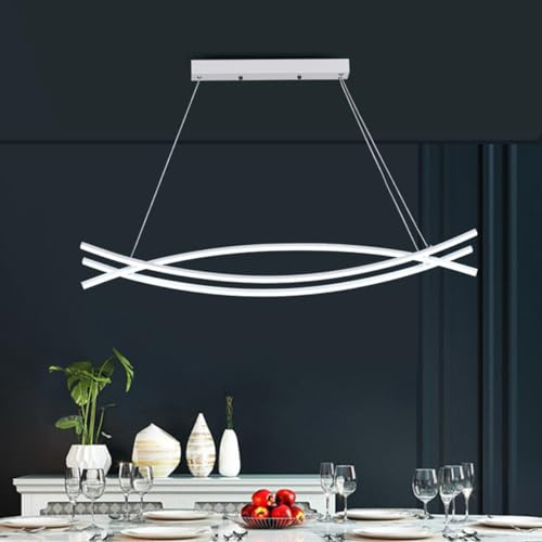 Aleaty LED Pendelleuchte Dimmbar Wohnzimmer Hängelampe Modern Esstisch Hängeleuchte mit Fernbedienung im Wellenförmig Design höhenverstellbar Innen Beleuchtung (Weiss, L100cm)