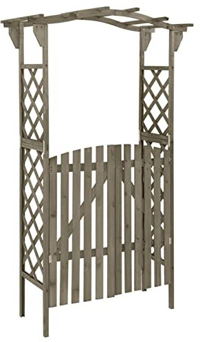 ARKEM Pergola avec Portail 116x40x204 cm Gris Bois de Sapin Massif,Pergola Jardin Exterieur,Tuteur Plante Grimpante Treillis