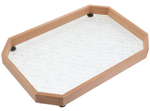KICHOUSE Plateau Bois avec Motif Floral Verre Plateau De Service Alimentaire pour Fruits Et Snacks Décoration Élégante pour Table