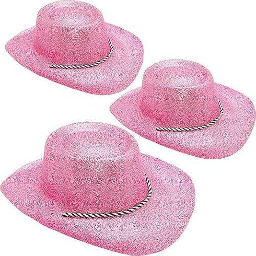 Toyland® 3er-Pack – 34 cm (13 Zoll) babyrosa Glitzer-Cowboyhüte – Festivals, Konzerte, Kostüme und Junggesellinnenabschied-Accessoires – 10 Farben erhältlich