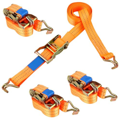QWORK® 4 cinghie di ancoraggio per trasporto auto, larghezza 38 mm, lunghezza 3 m, cinghia a cricchetto da 3 tonnellate, arancione
