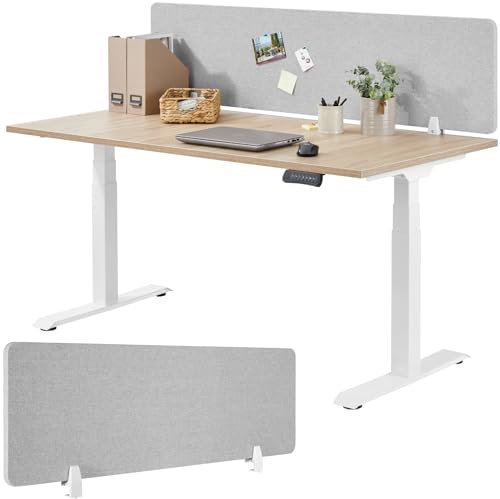 TecTake® Pannello Divisorio Scrivania Noisy, Angoli Arrotondati, Fonoassorbente in Pet, Montaggio Semplice, Adatto per l' Ufficio, Scrivania, Pannelli Divisori - 130 x 40 cm, Grigio