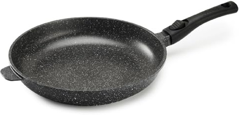 Pradel Excellence - PCUI001004 - Poêle en Fonte d'Aluminium Premium Ø32cm - Revêtement Anti-Adhésif Façon Pierre - Manche Amovible - Tout Feu, Induction, Four, Noir