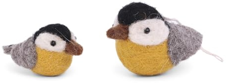 Én Gry & Sif - 2er Set kleine Vögelchen - Anhänger aus Filz - Deko für Frühling/Ostern/Weihnachten (gelb/schwarz), 10524