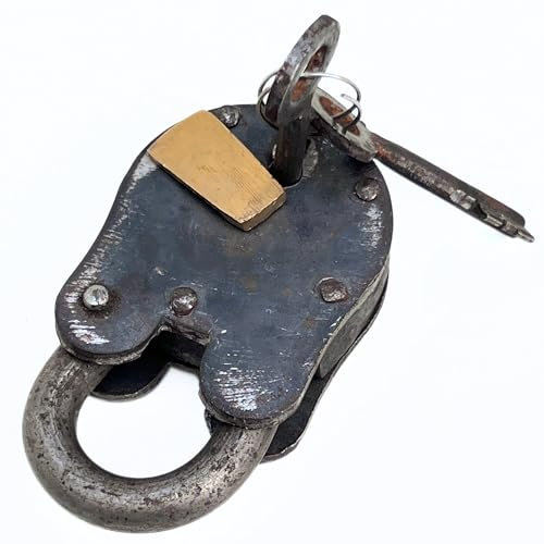 Rustikales Vorhängeschloss aus Gusseisen, Antik-Stil, Skelett-Schlüsselschloss, mittelalterliches Eisen, für Haupttür oder Gefängnisspind (12,7 x 7,6 x 2,5 cm)