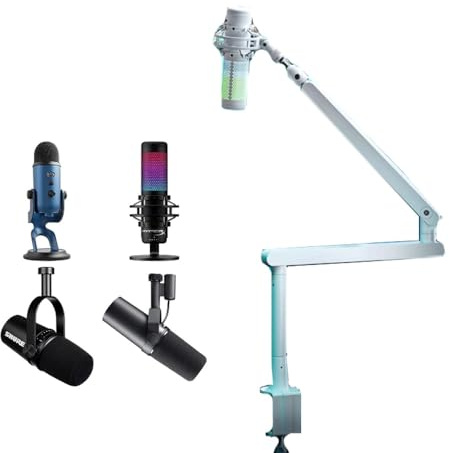 Weißer Mikrofonarm, Um 360° Drehbarer Mikrofon-Desktop-Ständer, 3 Kg Belastbarer Mikrofonständer, Freitragender, Professioneller Galgenarm-Ständer For Live-Game-Streaming-Podcast ( Color : White )