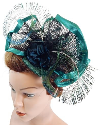 Pfau Fascinator, grüner Damenhut, Cocktail Hut, Hochzeit Haarschmuck, Kostüm Headpiece, Anlasshut, Burlesque Outfit, Minihat, Haarschmuck, Nashimiron Design