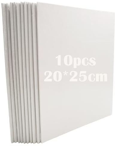 Toile de peinture, CTRICALVER tableau de toile de coton 3 mm, tableau de toile pré-étiré vierge, tableau de peinture 20 x 25 cm (paquet de 10) tableau de peinture à l'huile pour débutants et amateurs