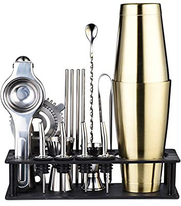 YYBDENL Mezclador de Vino Sistema de coctelera de 17 Piezas - Herramientas de Barras - Coctel de acero Inoxidable Shaker Set Bartender Kit. Coctelera(A)