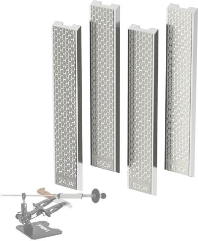 XARILK Juego de 4 piedras de afilar cuchillos de diamante con base de aluminio de 16 x 0.86 pulgadas, kit de placas de diamante para sistema de afiladores tipo XARILK 240# 400# 600# 1000# grano
