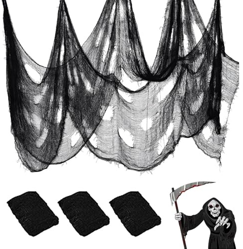 ZOSIGN Halloween Gruseliges Tuch, 3 Stück Schwarz Gruseliges Tuch 76 x 183 cm, Gruseliges Käsetuch Tücher für Spukhaus Partys, Garteneingänge, Zuhause, Treppengeländer, Fenster Dekoration